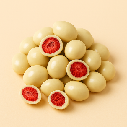 Gevriesdroogde aardbeien in yoghurtchocolade